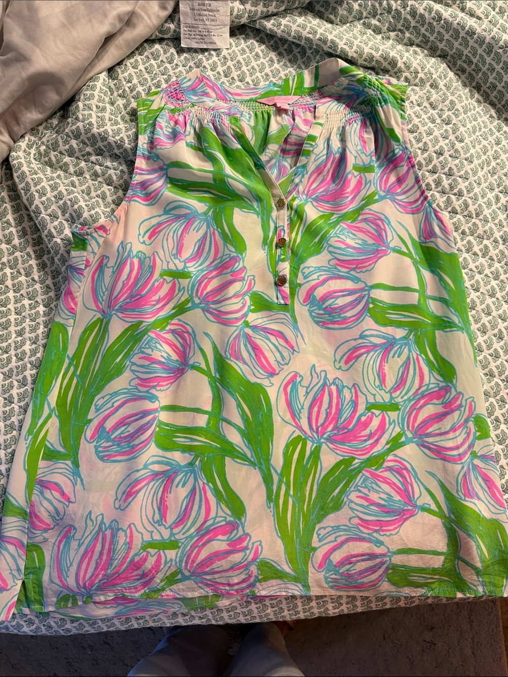 Lilly Pulitzer Pink & Green Floral Sleeveless Blouse